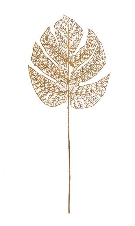 Set Of Three 26" Metallic Gold Monstera Leaf Spray