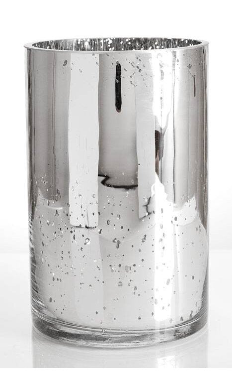 Set of Four 8" X 5" Silver Mercury Glass Cylinder Vases