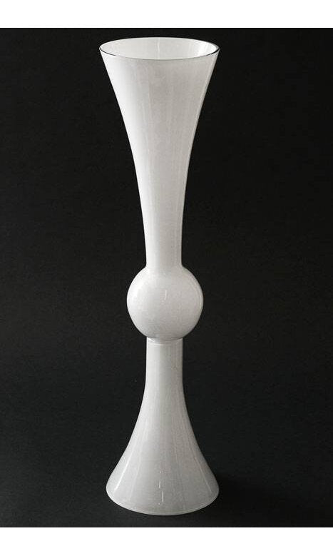 Set of Four 24" White Reversible Glass Trumpet Vases