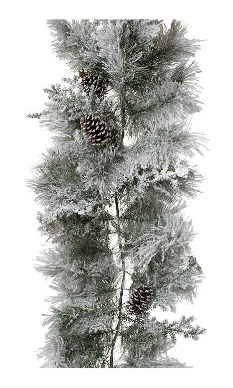 SNOW GARLAND W/PINE CONES WHITE