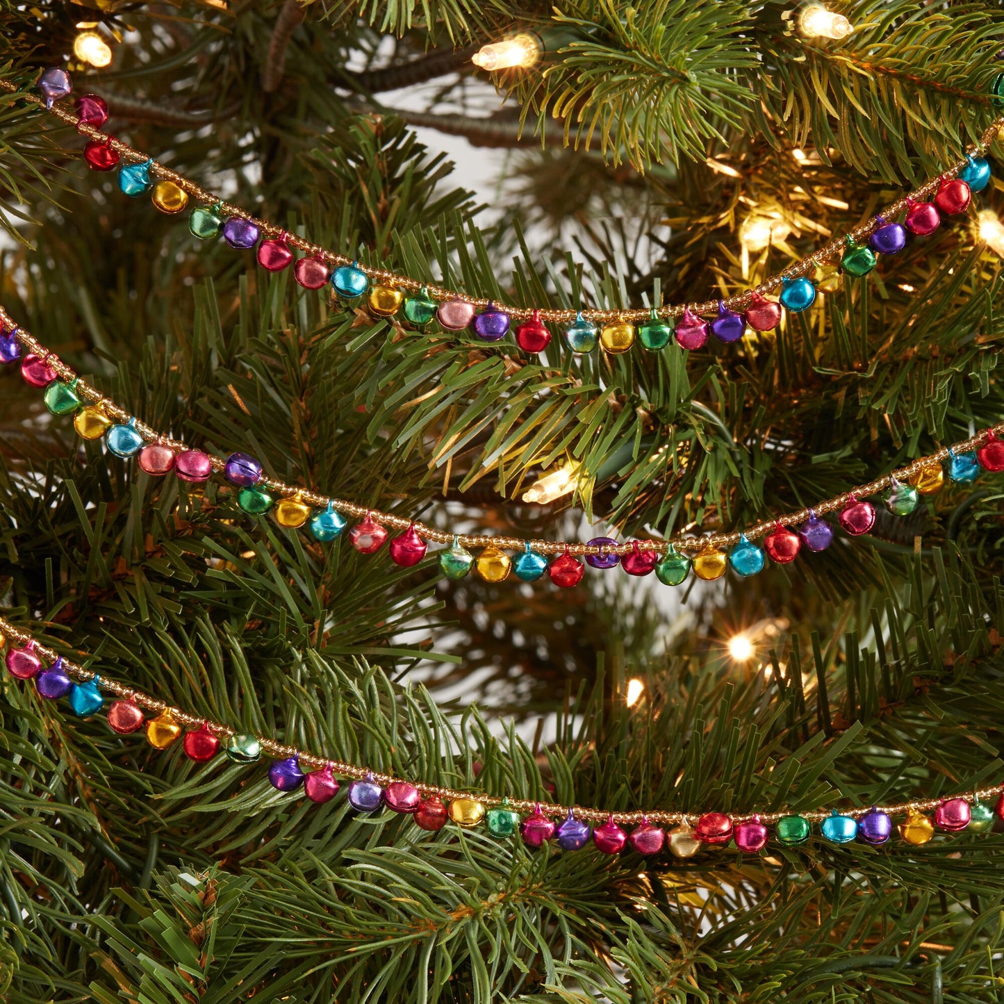 Multicolor Mini Bell and Gold Bead Garland