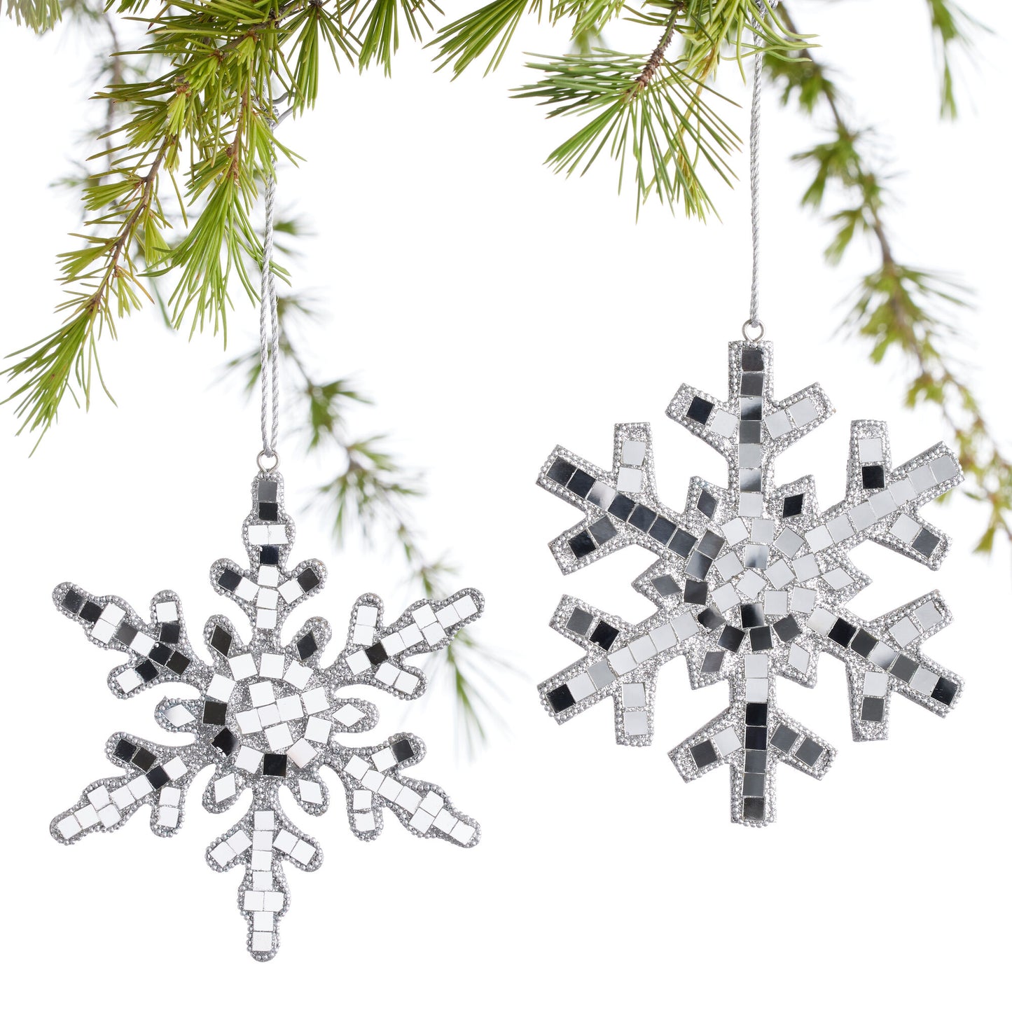 Set Of 2 Disco Snowflake Ornaments