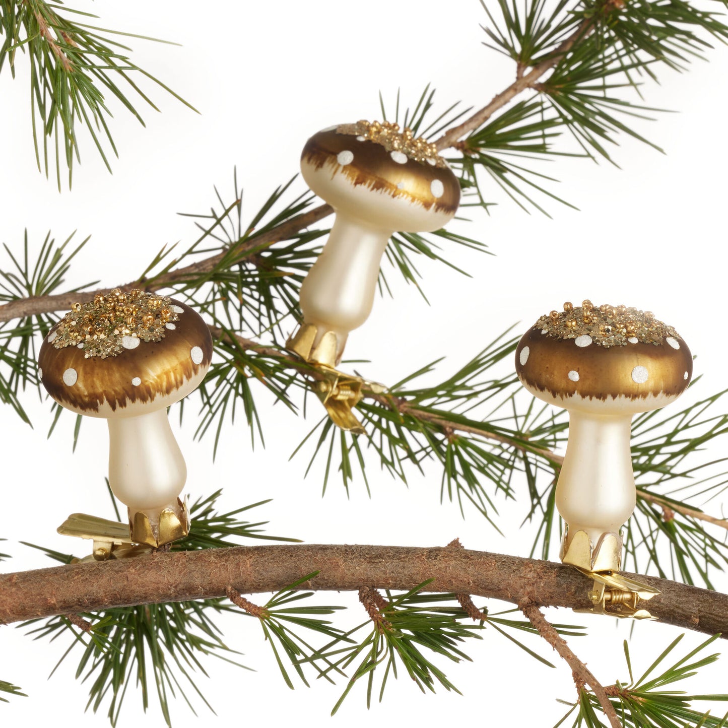 Ivory And Gold Glass Mushroom Clip Ornaments 6 Pack