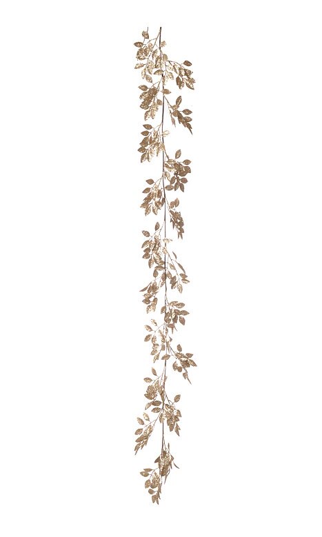 59" GLITTERED LEAF GARLAND CHAMPAGNE