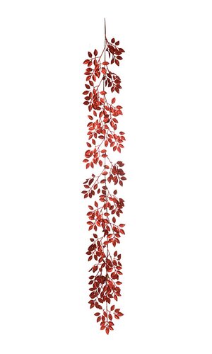 59" GLITTERED LEAF GARLAND RED