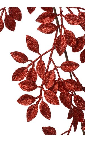 59" GLITTERED LEAF GARLAND RED