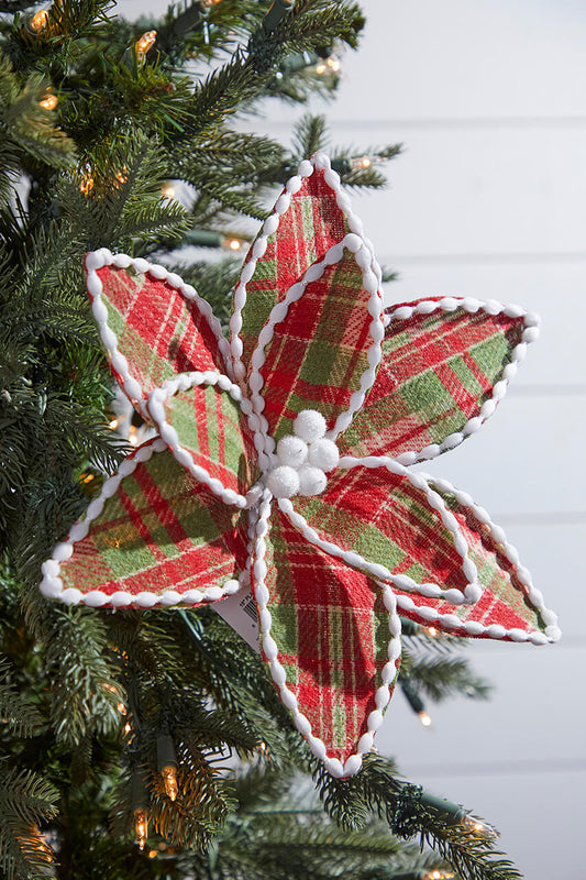 19" Red & Green Plaid Poinsettia Pick