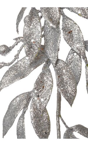 48" GLITTER METALLIC BAY LEAF BERRIES GARLAND SILVER