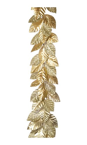 59" GLITTERED METALLIC MAGNOLIA LEAF GARLAND GOLD