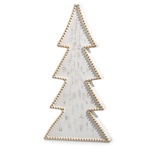 19" Rustic White Washed Wooden Tree With Beads