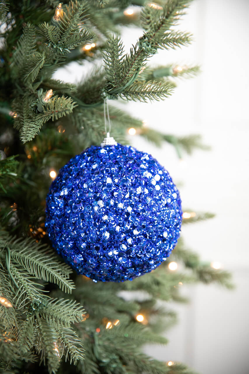 5” Midnight Blue Sequins & Jewels Ball Ornament