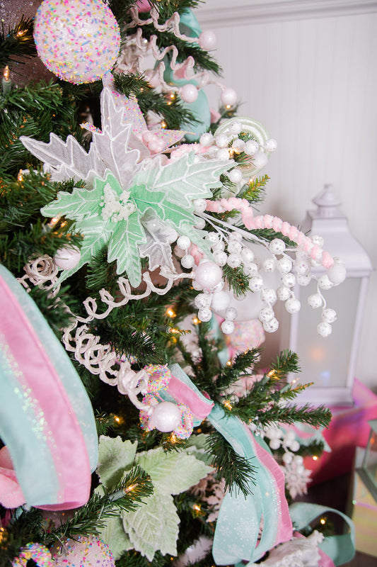 24” Green & White Frosted Glitter Poinsettia