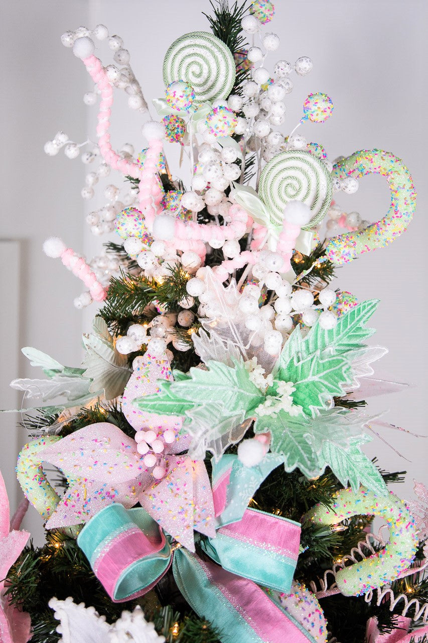 Set of Three 12” Lollipop Pick/Ornament with Bow - Green/White