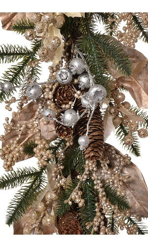 50" BERRY MAGNOLIA PINECONE GARLAND CHAMPAGNE