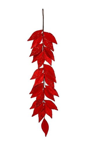 48" GLITTER WEINED VELVET LEAF GARLAND RED