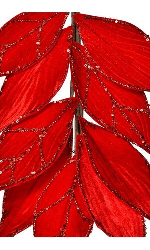 48" GLITTER WEINED VELVET LEAF GARLAND RED