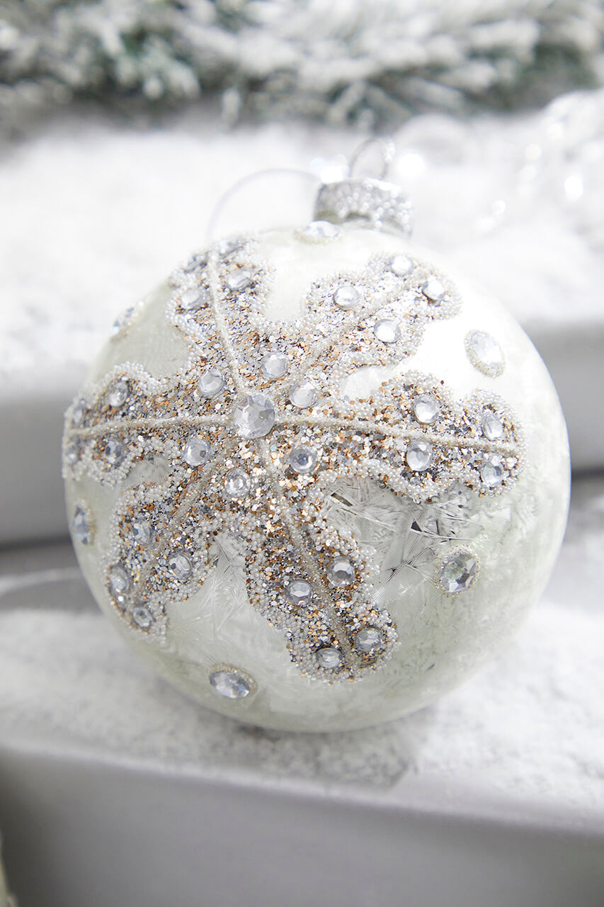 4" Glitter Ball Snowflake Ornament