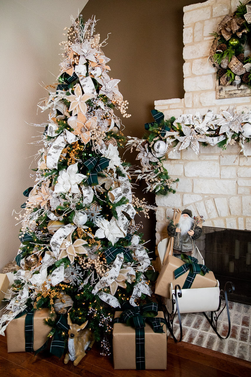 20” Burlap Faux Fur Edge Poinsettia Stem