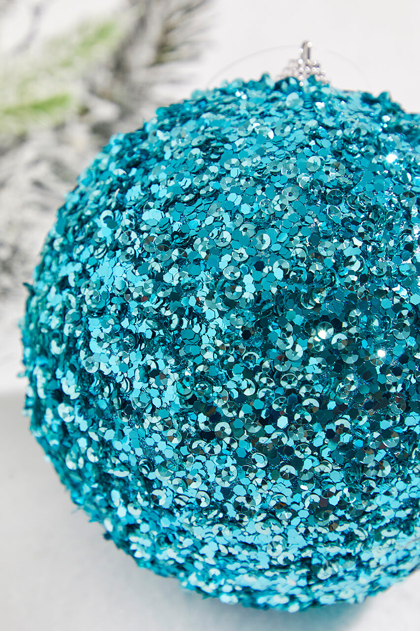 6” Aqua Blue Sequin Ball Ornament