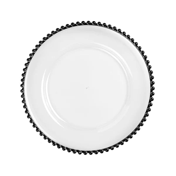 Acrylic Beaded 13" Round Charger Plate - Black Trim
