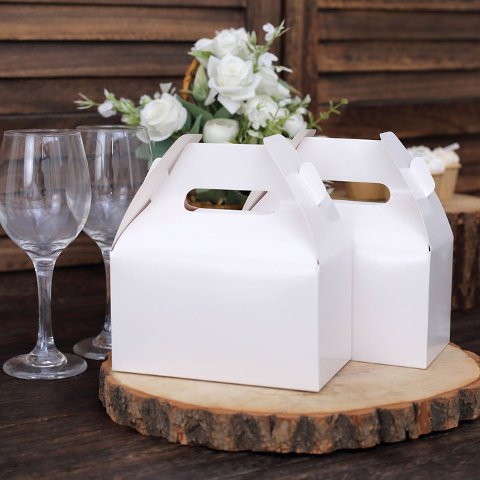 25 Pack Classic White Party Favor Gift Tote Gable Box Bags, Candy Treat Boxes 6"x3.5"x7"