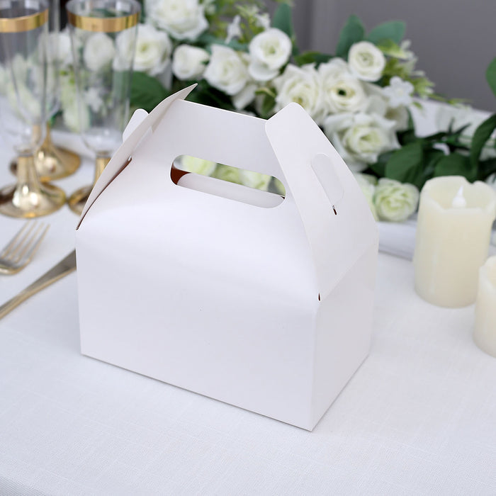 25 Pack Classic White Party Favor Gift Tote Gable Box Bags, Candy Treat Boxes 6"x3.5"x7"