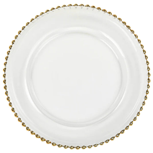 Beaded Glass Charger Plate - Gold Trim