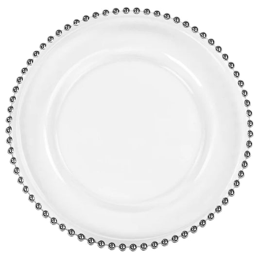 Beaded Glass Charger Plate - Silver trim