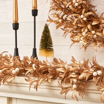Shiny Metallic Gold Boxwood & Pearl White Mistletoe Berry Christmas Front Door Wreath Glam Mantle Decor