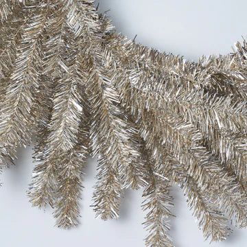 Silver & Gold Metallic Soft Touch Tinsel Wreath Glitzy New Year's Holiday Party Mantle Decor