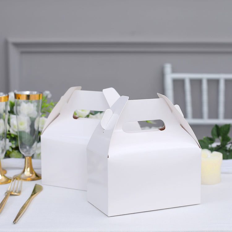 25 Pack Classic White Party Favor Gift Tote Gable Box Bags, Candy Treat Boxes 6"x3.5"x7"