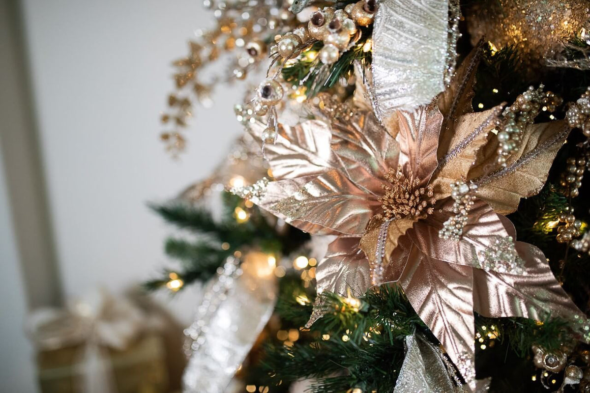 31” Champagne Velvet Metallic Poinsettia