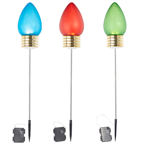 26 Inch Lighted Frosted Outdoor Christmas Light Bulb Pick - Set of 3 New 2023