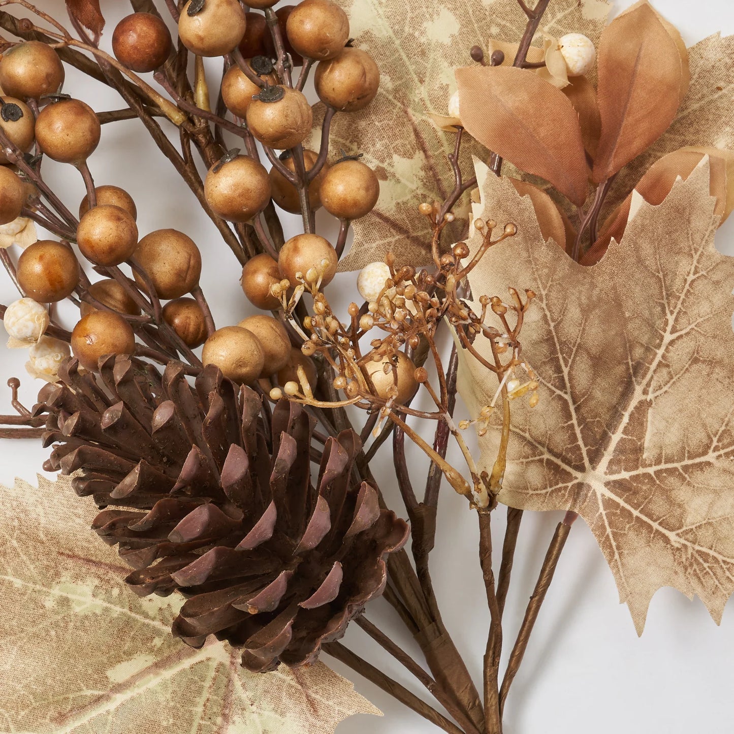 Mixed Brown & Cream Fall Maple Leaf, Pine Cone & Berry Large Pick - 35"