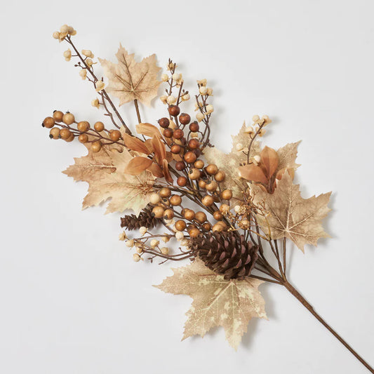Mixed Brown & Cream Fall Maple Leaf, Pine Cone & Berry Large Pick - 35"