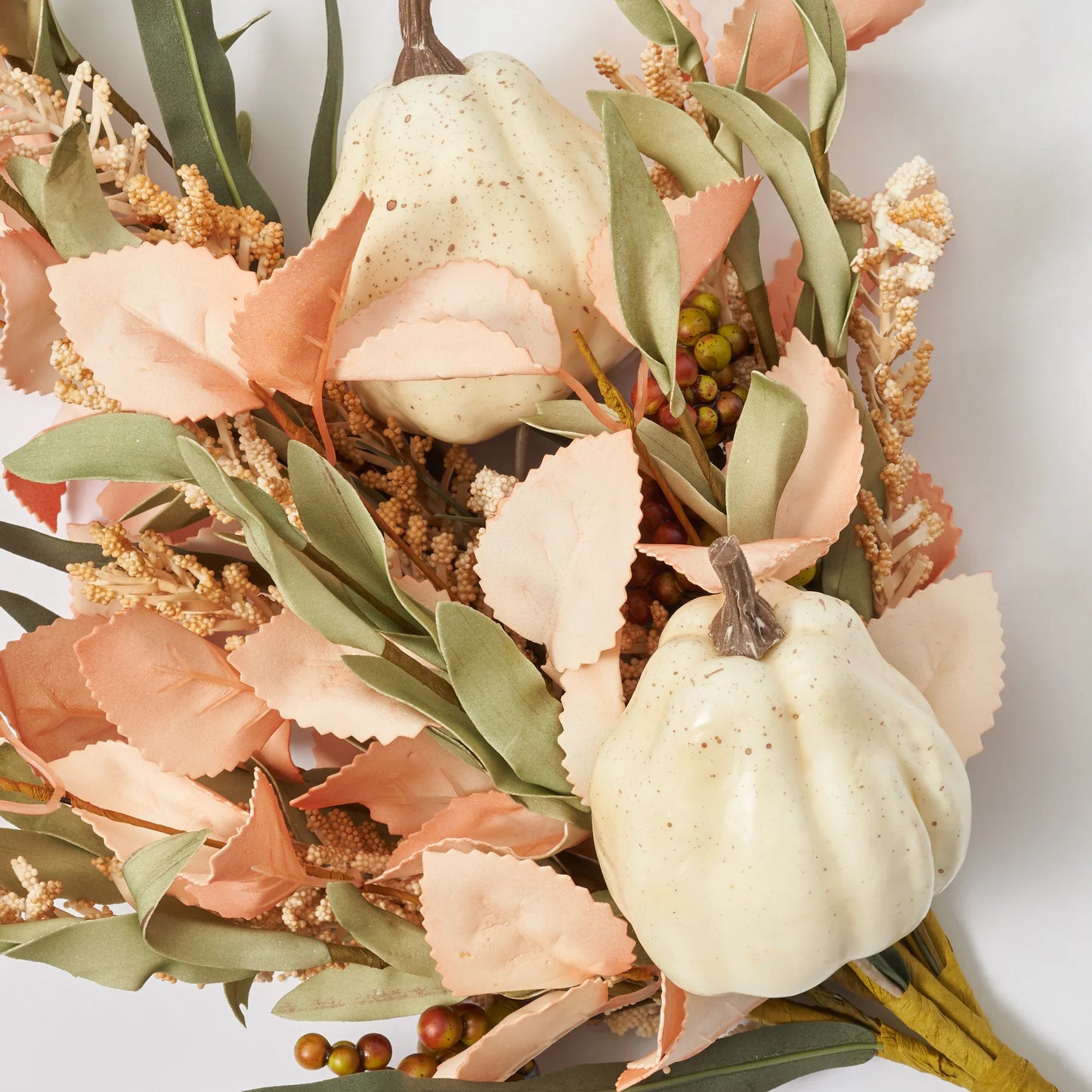Pink Peachy Autumn Foliage, Berry & Cream Pumpkin Mixed Fall Large Pick - 21"