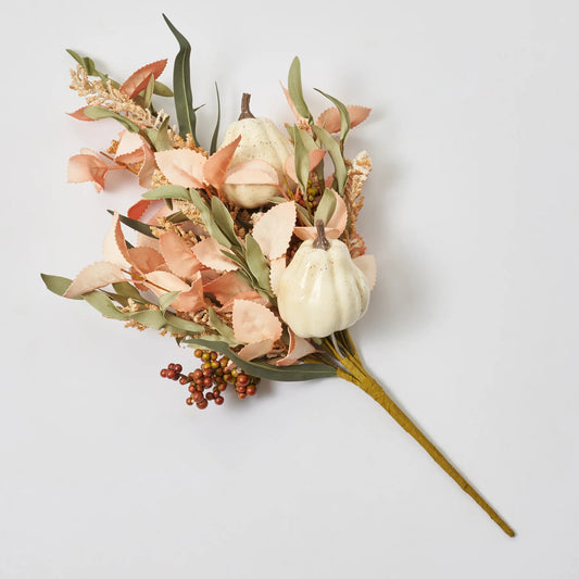 Pink Peachy Autumn Foliage, Berry & Cream Pumpkin Mixed Fall Large Pick - 21"