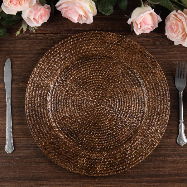 Faux Rattan Braided Acrylic Charger Plate - Brown