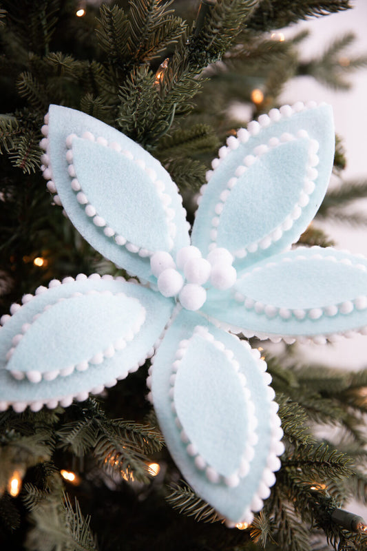 22” Light Blue Ric Rac Poinsettia Stem
