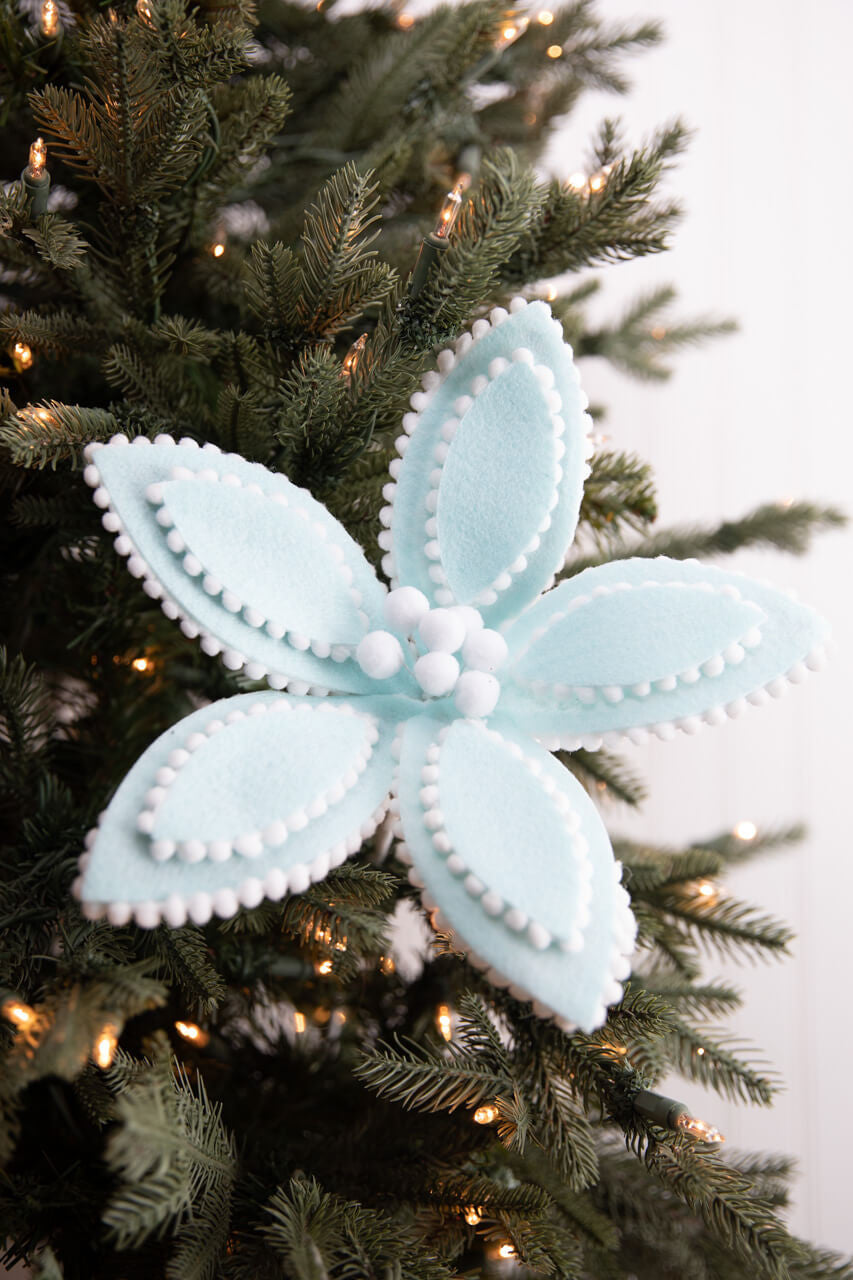 22” Light Blue Ric Rac Poinsettia Stem