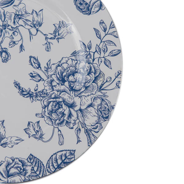 French Toile Acrylic Charger Plate - Blue