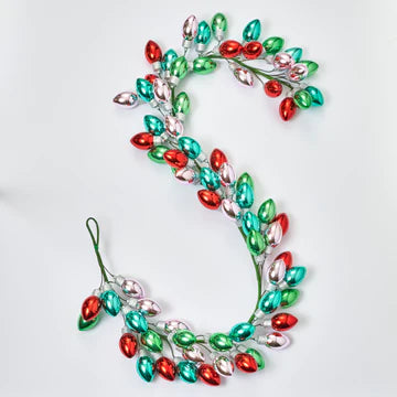 Turquoise, Green, Pink & Red Multicolor Vintage Style Bulb Ornaments Festive Holiday Garland Mantle Decor