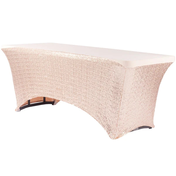 Glitz Sequin Spandex Table Cover 6 FT Rectangular - Blush/Rose Gold