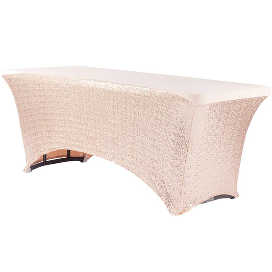 Glitz Sequin Spandex Table Cover 6 FT Rectangular - Blush/Rose Gold