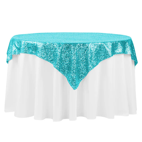Glitz Sequin Tablecloth Overlay Topper 54"x54" Square - Turquoise