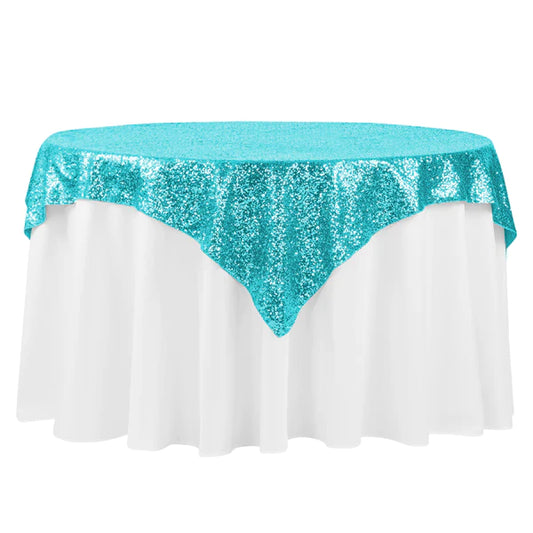 Glitz Sequin Tablecloth Overlay Topper 54"x54" Square - Turquoise