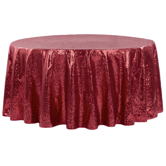 Glitz Sequins 120" Round Tablecloth - Burgundy