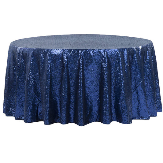 Glitz Sequins 120" Round Tablecloth - Navy Blue