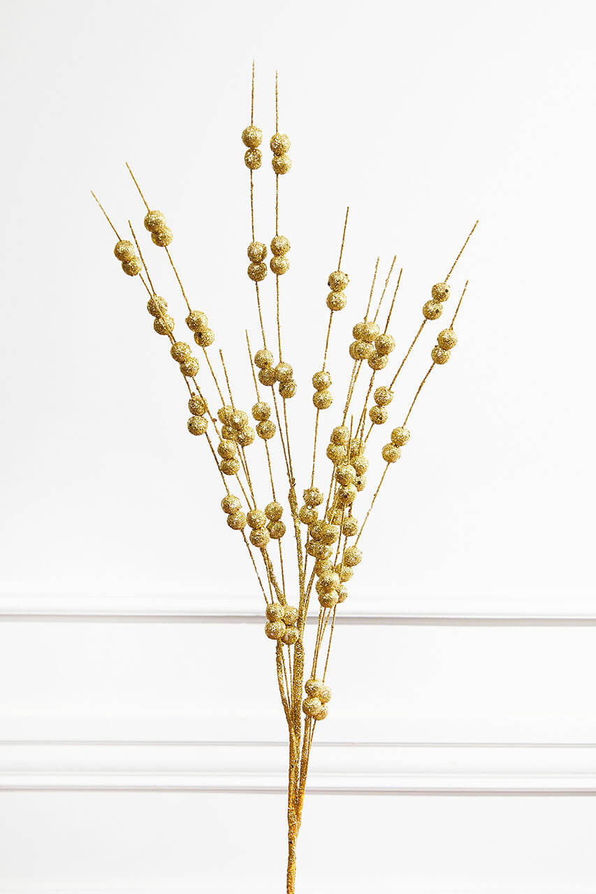 Set Of Three 33" Gold Glitter Berry Spray