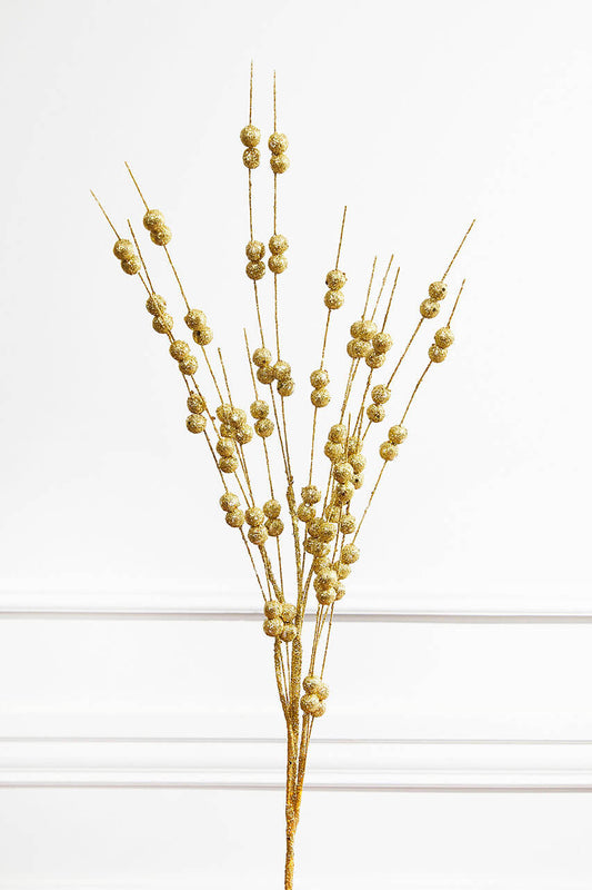 Set Of Three 33" Gold Glitter Berry Spray